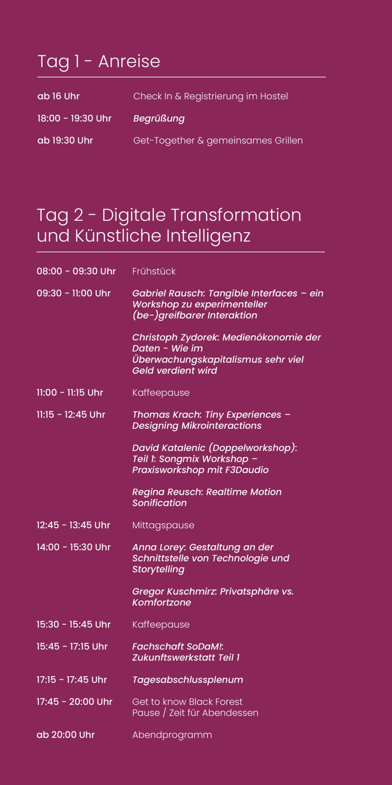 Programm des ersten Tages für die MeStuTa in Furtwangen