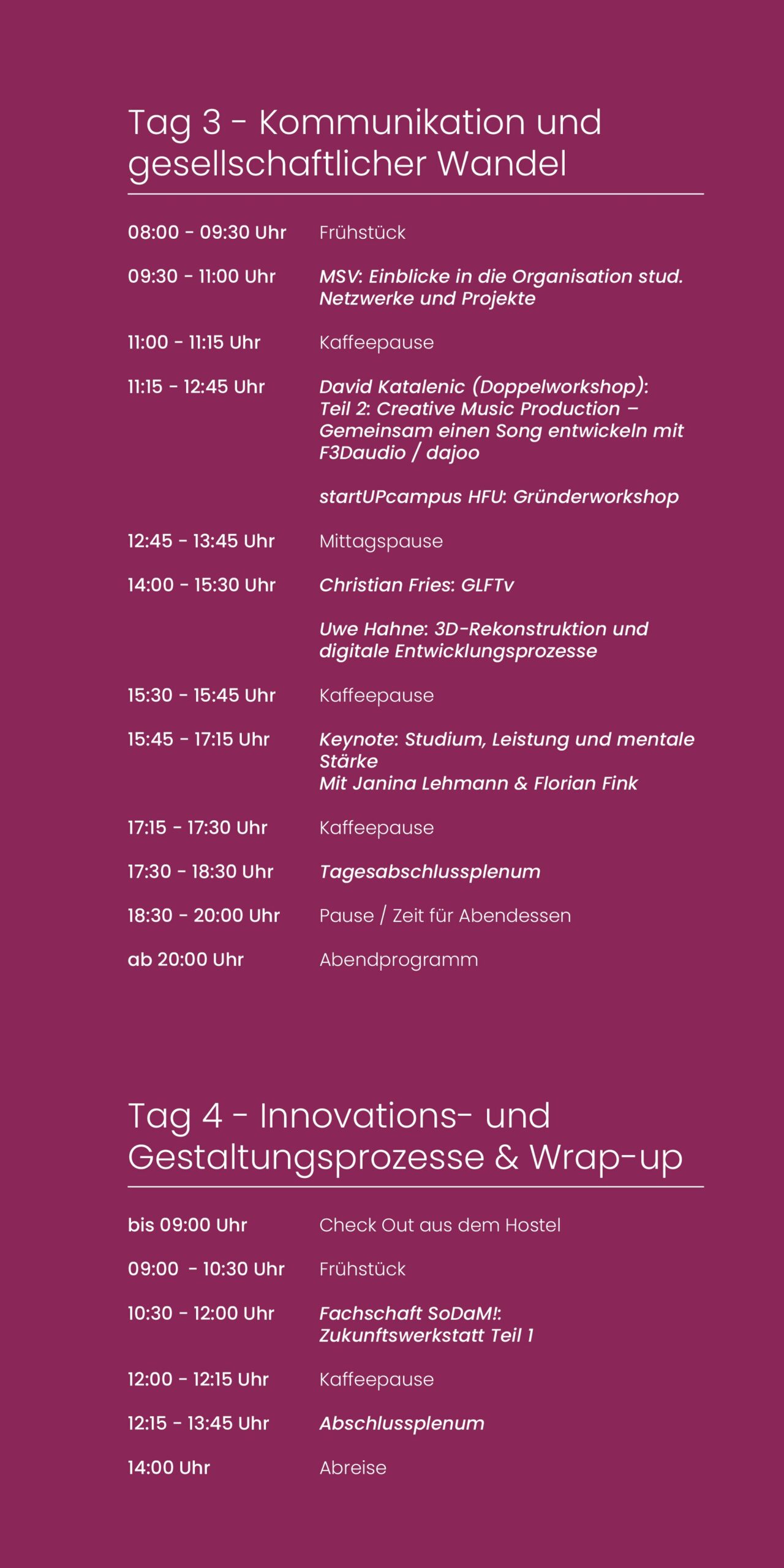 Programm des ersten Tages für die MeStuTa in Furtwangen
